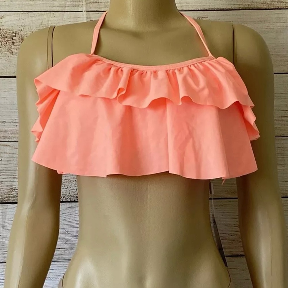 YOU DI AN Women Ruffle Bikini Top Orange Halter Neck Size M NWT